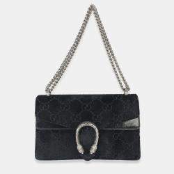 مملوكة مسبقًا Gucci Black GG Embossed Velvet Small Dionysus Chain Bag