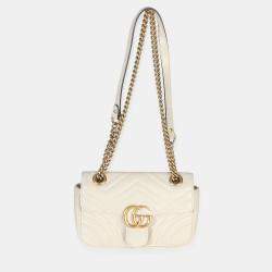 Pre Owned Gucci White Matelasse Calfskin Small GG Marmont Shoulder Bag