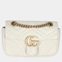 Pre Owned Gucci White Matelasse Calfskin Small GG Marmont Shoulder Bag