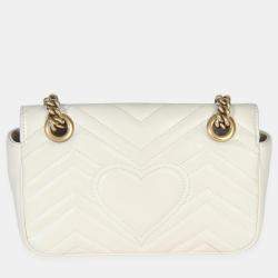 Pre Owned Gucci White Matelasse Calfskin Small GG Marmont Shoulder Bag