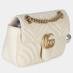 Pre Owned Gucci White Matelasse Calfskin Small GG Marmont Shoulder Bag