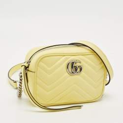 Pre Owned Gucci GG Marmont Camera Mini Yellow Matelassé Leather Bag