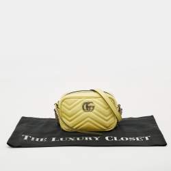 Pre Owned Gucci GG Marmont Camera Mini Yellow Matelassé Leather Bag
