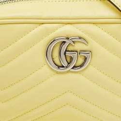 Pre Owned Gucci GG Marmont Camera Mini Yellow Matelassé Leather Bag