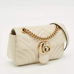 مملوكة مسبقًا Gucci GG Marmont Flap Mini Ivory Matelassé Leather Shoulder Bag
