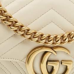 مملوكة مسبقًا Gucci GG Marmont Flap Mini Ivory Matelassé Leather Shoulder Bag