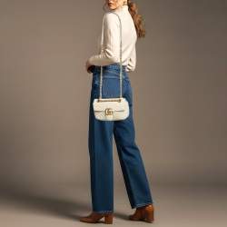 مملوكة مسبقًا Gucci GG Marmont Flap Mini Ivory Matelassé Leather Shoulder Bag