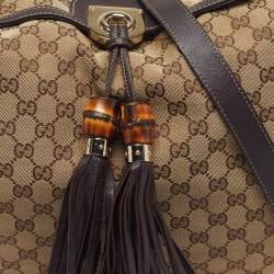 Pre Owned Gucci Babouska Indy Large Beige Canvas and Leather Hobo