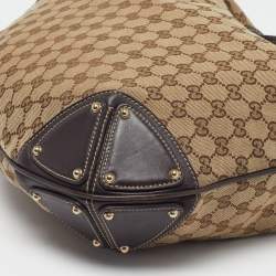 Pre Owned Gucci Babouska Indy Large Beige Canvas and Leather Hobo