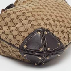 Pre Owned Gucci Babouska Indy Large Beige Canvas and Leather Hobo