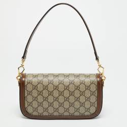 Pre Owned Gucci Horsebit 1955 Mini Brown/Beige GG Supreme Canvas Shoulder Bag