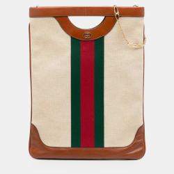 Pre Owned Gucci Brown Canvas Web Satchel
