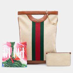 مملوكة مسبقًا Gucci Brown Canvas Web Satchel
