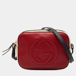 Pre Owned Gucci Red Small Tricolor Leather Soho Disco Crossbody