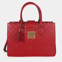 مملوكة مسبقًا Gucci Red Guccissima Signature Padlock Double Handle Tote
