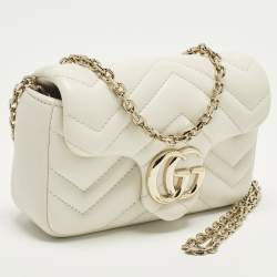 مملوكة مسبقًا Gucci GG Marmont Mini White Matelassé Leather Shoulder Bag