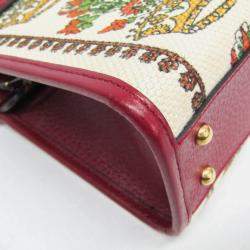 مملوكة مسبقًا Gucci 100th Anniversary Leather Canvas Shoulder Bag Bordeaux Light Blue Off-white