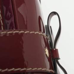 Pre Owned Gucci Burgundy Patent Leather Buckle Flap Boston Bag