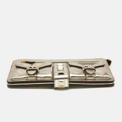 Gucci Light Gold Patent Leather Studded Evening Wristlet
