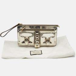 Gucci Light Gold Patent Leather Studded Evening Wristlet
