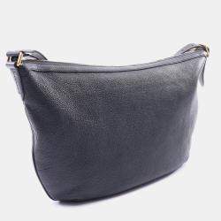 مملوكة مسبقًا Gucci Print Half Moon Black Grained Calfskin Leather Hobo Shoulder Bag