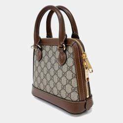 مملوكة مسبقًا Gucci Beige Brown PVC Horsebit 1955 Mini Top Handle Bag (640716)