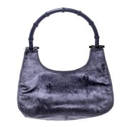 مملوكة مسبقًا Gucci Purple Velvet Bamboo Top Handle Bag
