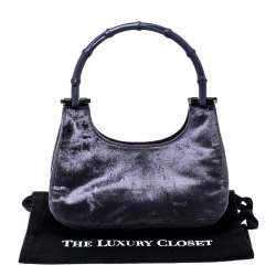 مملوكة مسبقًا Gucci Purple Velvet Bamboo Top Handle Bag