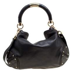 Pre Owned Gucci Black Leather Medium Indy Top Handle Bag