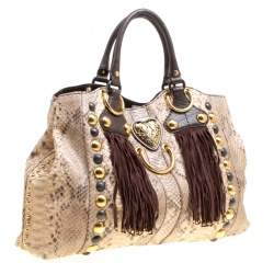 مملوكة مسبقًا Gucci Beige/Brown Python and Leather Large Babouska Heart Tote