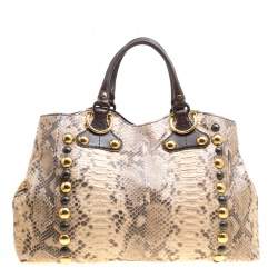 مملوكة مسبقًا Gucci Beige/Brown Python and Leather Large Babouska Heart Tote