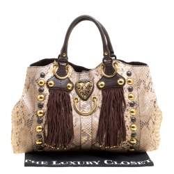 مملوكة مسبقًا Gucci Beige/Brown Python and Leather Large Babouska Heart Tote