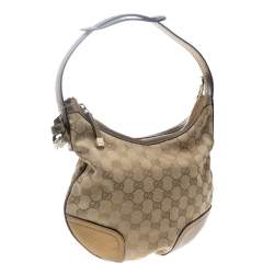 Pre Owned Gucci Beige/Gold GG Canvas and Leather Small Princy Hobo 