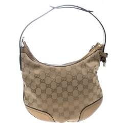 Pre Owned Gucci Beige/Gold GG Canvas and Leather Small Princy Hobo 