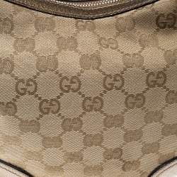 Pre Owned Gucci Beige/Gold GG Canvas and Leather Small Princy Hobo 