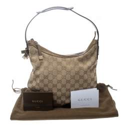 Pre Owned Gucci Beige/Gold GG Canvas and Leather Small Princy Hobo 