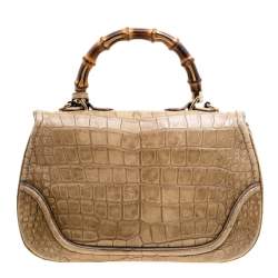 Gucci Beige Crocodile Leather Large New Bamboo Satchel