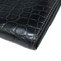Gucci Grey Crocodile Bamboo New Jackie Continental Wallet