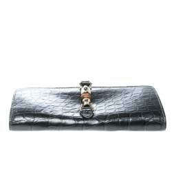 Gucci Grey Crocodile Bamboo New Jackie Continental Wallet