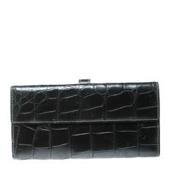 Gucci Grey Crocodile Bamboo New Jackie Continental Wallet