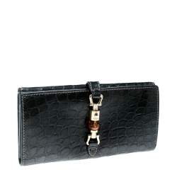 Gucci Grey Crocodile Bamboo New Jackie Continental Wallet