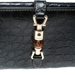 Gucci Grey Crocodile Bamboo New Jackie Continental Wallet
