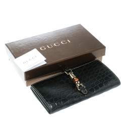 Gucci Grey Crocodile Bamboo New Jackie Continental Wallet