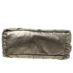 Pre Owned Gucci Metallic Grey Leather Large Hysteria Top Handle Bag