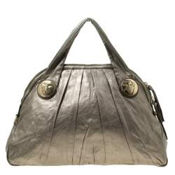 Pre Owned Gucci Metallic Grey Leather Large Hysteria Top Handle Bag