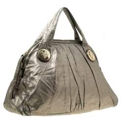 Pre Owned Gucci Metallic Grey Leather Large Hysteria Top Handle Bag