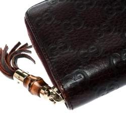 Gucci Burgundy Guccissima Leather Bamboo Tassel Zip Around Wallet