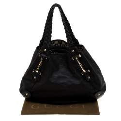 Pre Owned Gucci Black Guccissima Leather Medium Horsebit Pelham Shoulder Bag