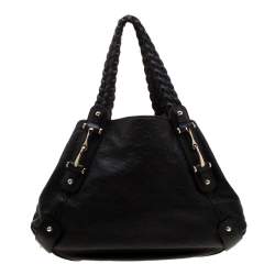 Pre Owned Gucci Black Guccissima Leather Medium Horsebit Pelham Shoulder Bag