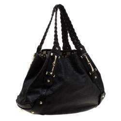 Pre Owned Gucci Black Guccissima Leather Medium Horsebit Pelham Shoulder Bag